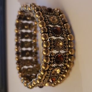 Gold Warm Tone Gemstone Thick Band Stretch Bracelet